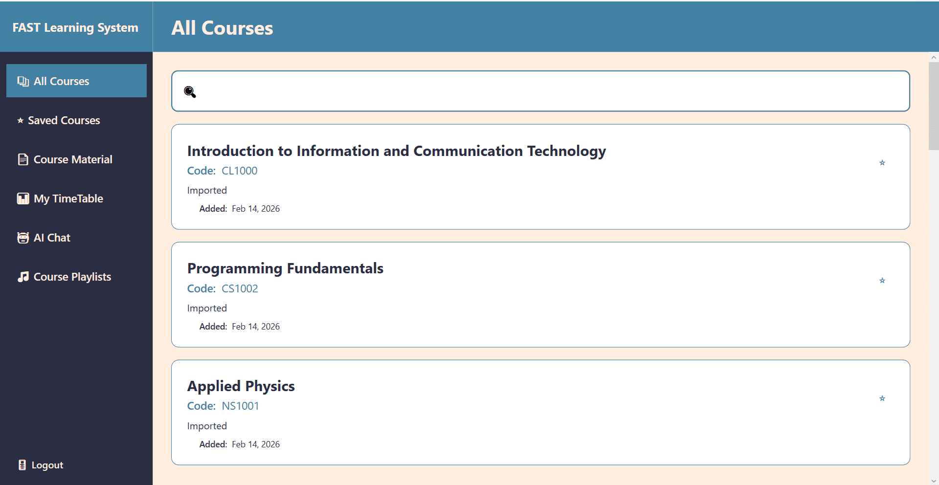 FLS Learning System interface
